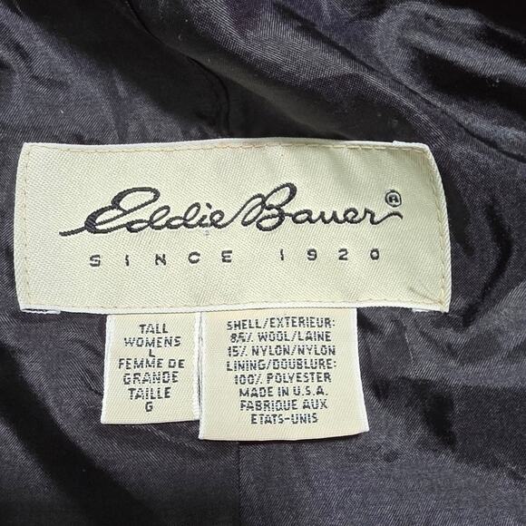 Vintage Eddie Bauer Women Large Tall Wool Blend Charcoal Button Coat Made in USA - Picture 7 of 10